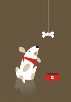 The dog look the bone with desire