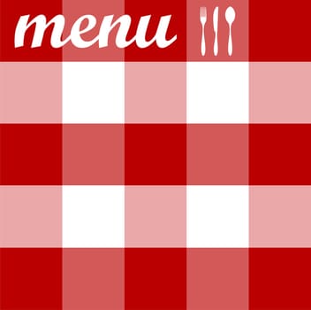Food, restaurant, menu design with cutlery silhouettes on red tablecloth texture. Vector available