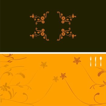 illustration on green and yellow background for food industry, menu, cover, with vector flowering ornate
