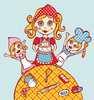 Mother and children sharing the art of cooking at home.