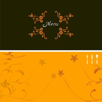 illustration on green and yellow background for food industry, menu, cover, with vector flowering ornate