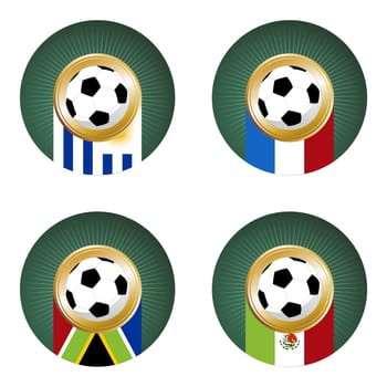 Composition with soccer ball over countries flags. Group A in a soccer championship.