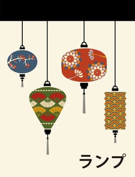 Orient lamps with flowers pastel colors texture over beige background. Vector file also available.