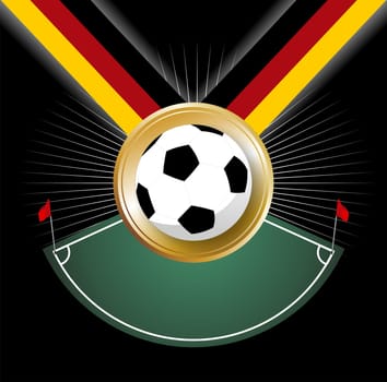 Composition with corner zone and soccer ball, pretending to be a medal, pending from a ribbon with the colours of Germany
