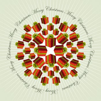 Red gift boxes forming a mandala with a star in the middle. Vector available