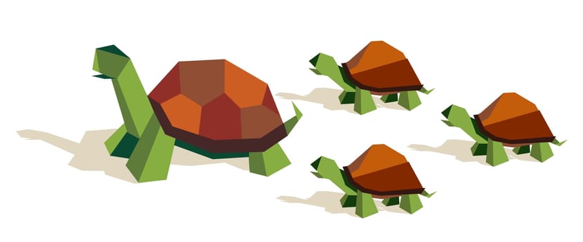 Origami tortoise family group over white blackground. Vector file also available.