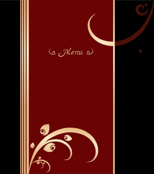 Background illustration for food industry. Red, gold and black vintage menu cover design
