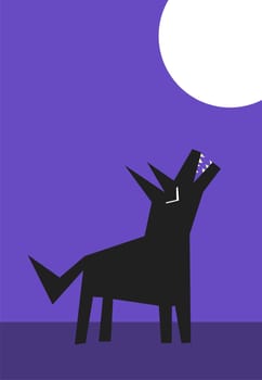 Wolf howling to the moon at night