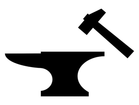 Anvil and mallet black silhouette illustration over white background.