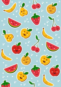 Happy fruits pattern. Vector illustration background.