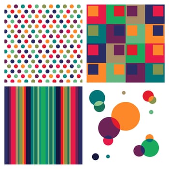 Colorful patchs of miscellaneous designs. Vector illustration background