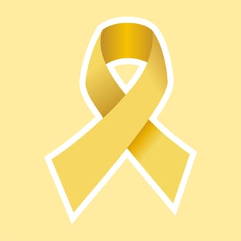 Cancer Yellow Ribbon in Gold. Light Yellow Background. Vector file