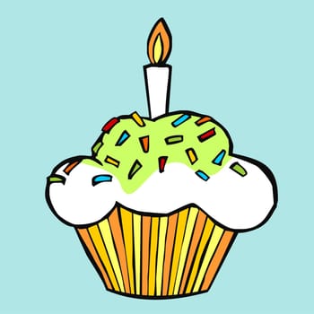 Colorful celebration muffin on light blue background