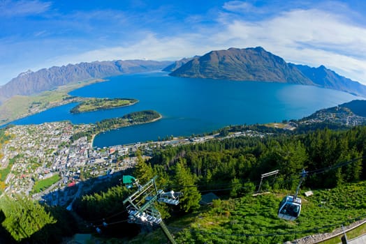 View of Queenstown and Lake Wakatipu from the Skyline Gondola