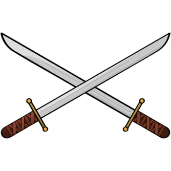 Cartoon illustration showing two antique swords