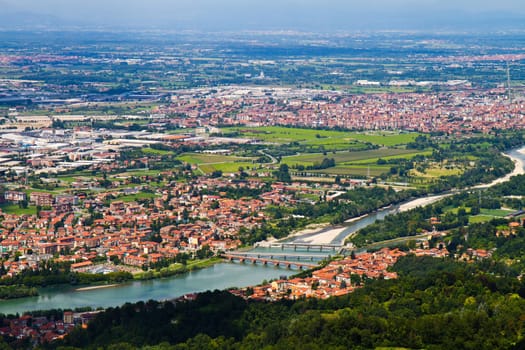 City of Turin skyline panorama seen from the hill