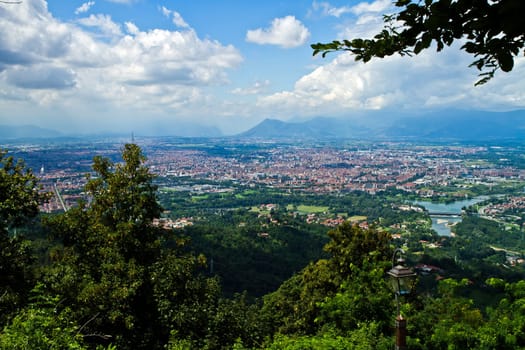City of Turin skyline panorama seen from the hill