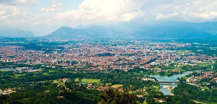 City of Turin skyline panorama seen from the hill