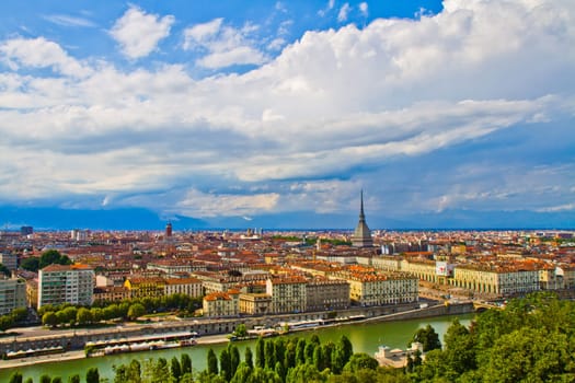 City of Turin skyline panorama seen from the hill