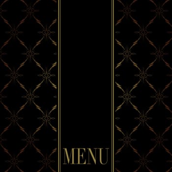 Vintage Menu Card Design - Golden Ornaments on Black Background