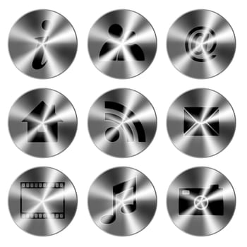 Set of Silver Metallic Icons Isolated on white