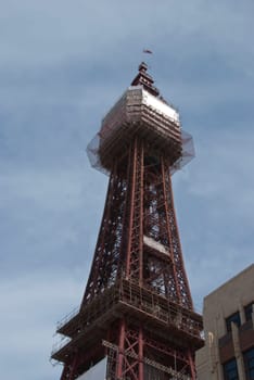 The Famous Tower of Blackpool under a blue sky