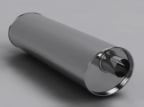 3D of reflecting muffler cylinder in grey studio