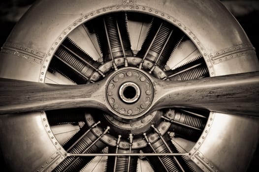 vintage propeller aircraft engine engineering closeup