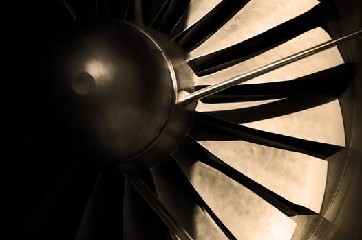 jet engine turbine blades closeup