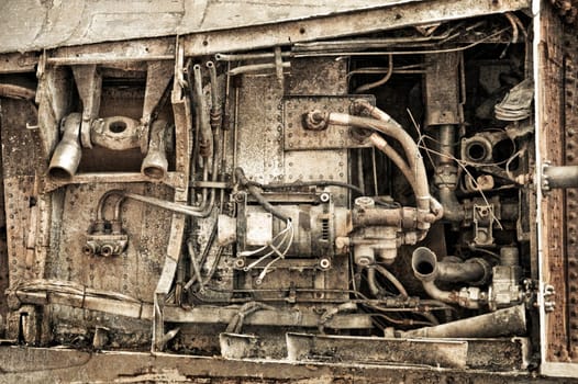 background of rusty machine parts used in the aviation industry