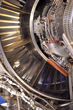 close-up detail of a complex jet engine