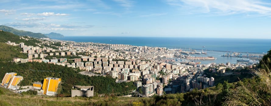 overview of the city of genoa from the mountains