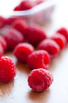 Close-up of delicious fresh raspberries. Studio shot.