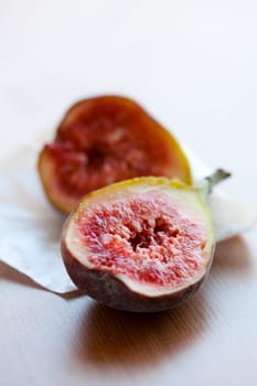 Delicious, fresh and ripe fig halves. Studio shot.