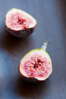 Delicious, fresh and ripe fig halves. Studio shot.