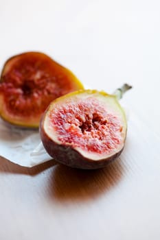 Delicious, fresh and ripe fig halves. Studio shot.