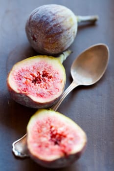 Delicious, fresh and ripe fig halves. Studio shot.