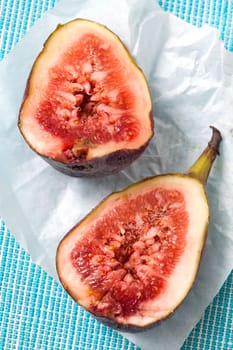 Delicious, fresh and ripe fig halves. Studio shot.