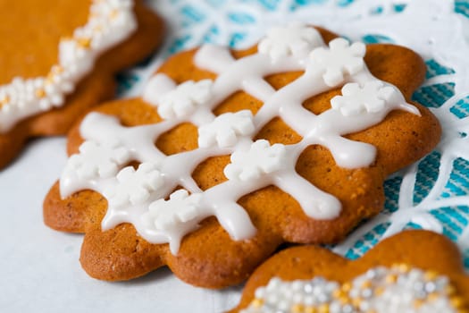 Decorated gingerbread cookies for Christmas. Studio shot.