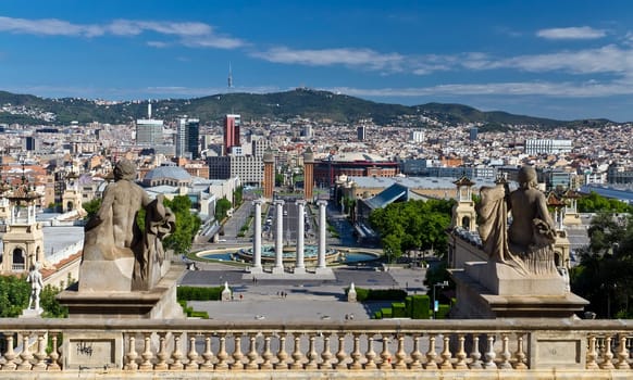 Great view of the city of Barcelona Spain, from Montjuic