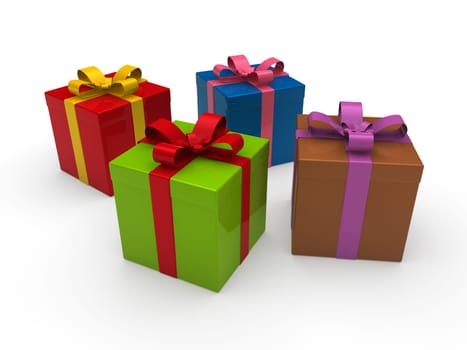 3d, gift, red, gold, blue, green, pink