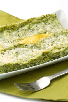 fresh lasagna with pesto sauce