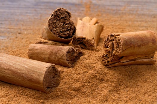 aromatic cinnamon sticks close up