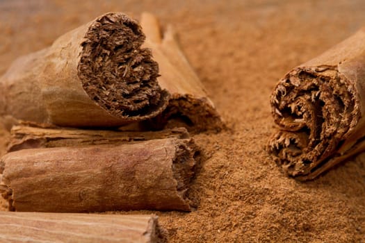 aromatic cinnamon sticks close up