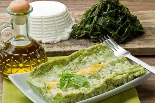 fresh lasagna with ricotta and spinach