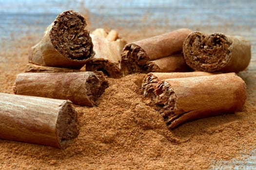 aromatic cinnamon sticks close up