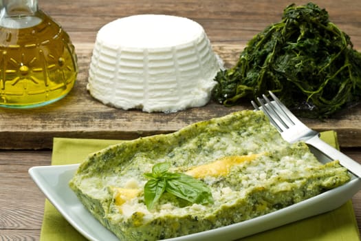 fresh lasagna with ricotta and spinach