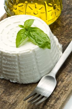fresh ricotta with basil leaf
