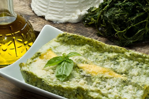 fresh lasagna with ricotta and spinach