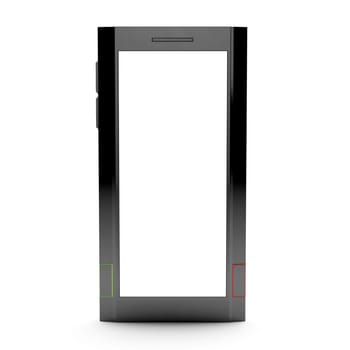 Touch screen mobile phone with empty screen isolated on white